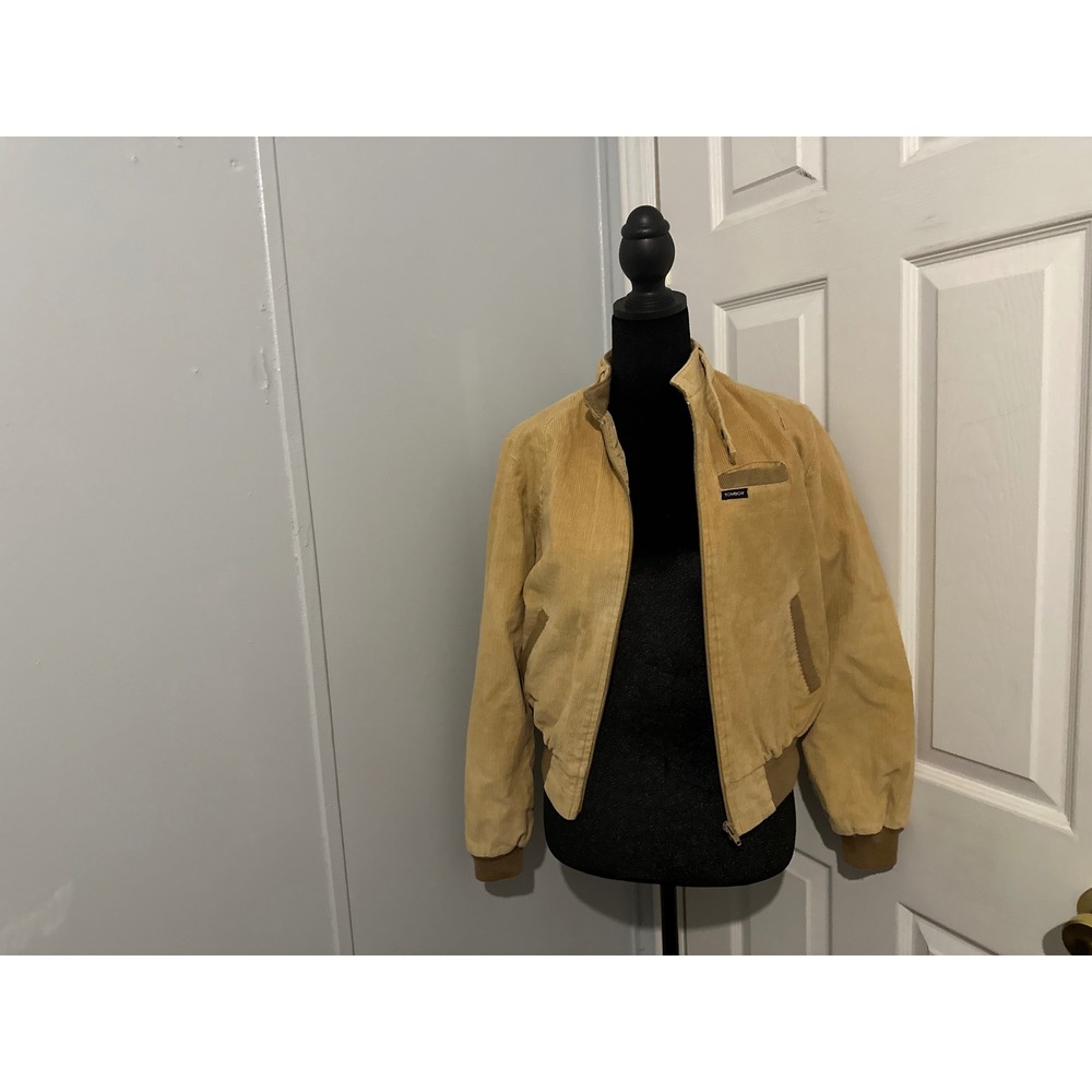 Vintage Tomboy LeSport Tan Corduroy Bomber Jacket Harrington Size 7 Cotton